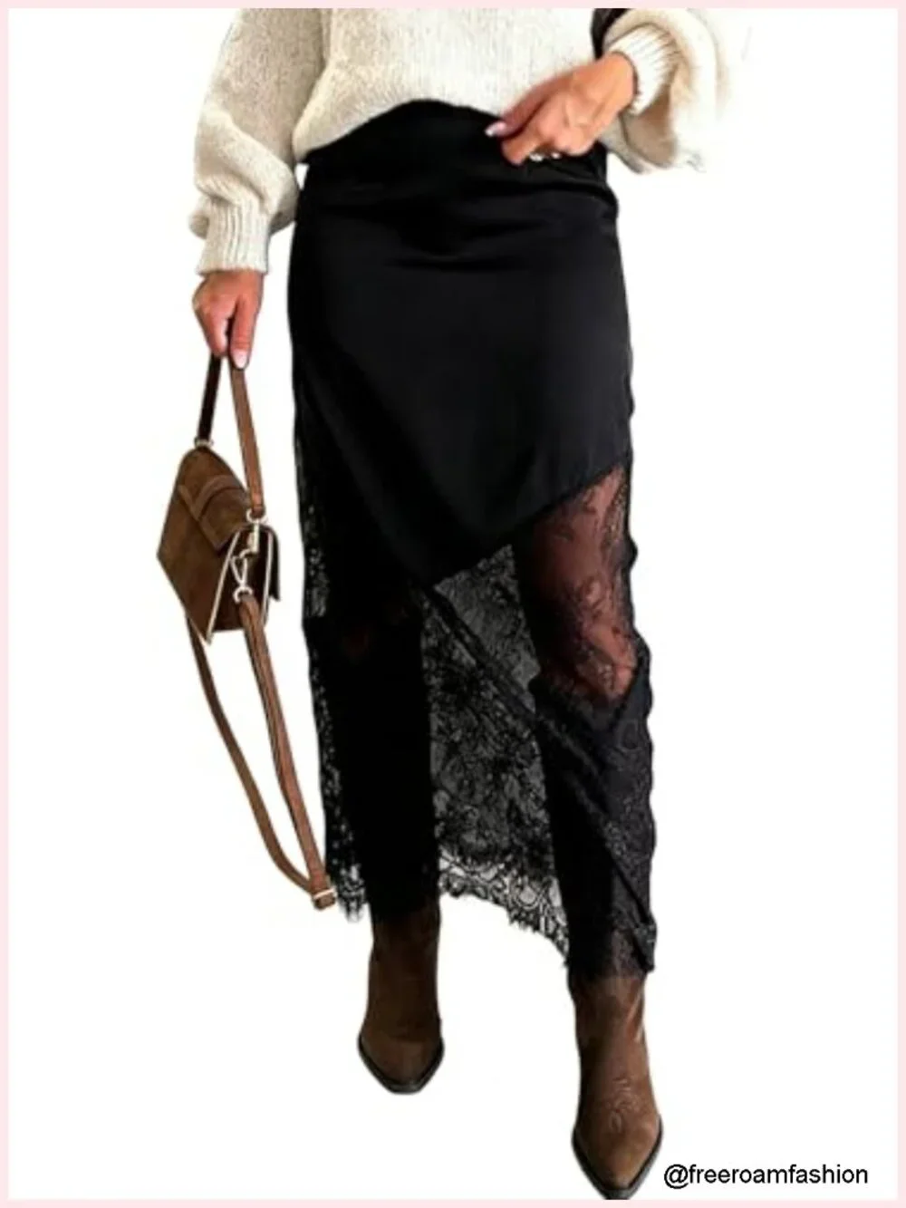 Satin Lace Patchwork High Waist A-Line Maxi Skirt Y2K Flowy Wrap